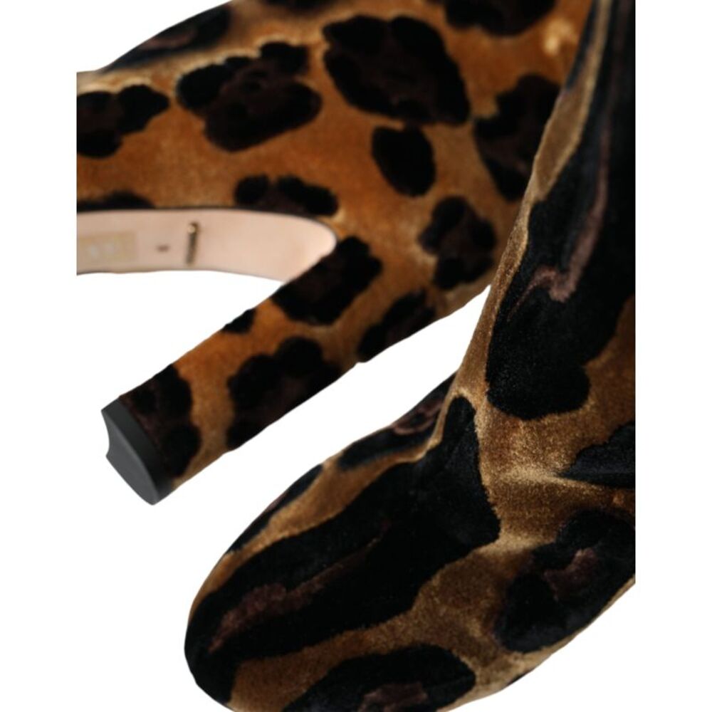 Dolce & Gabbana Velvet Leopard Print KneeHigh Boots Women Brown - Picture 6 of 6